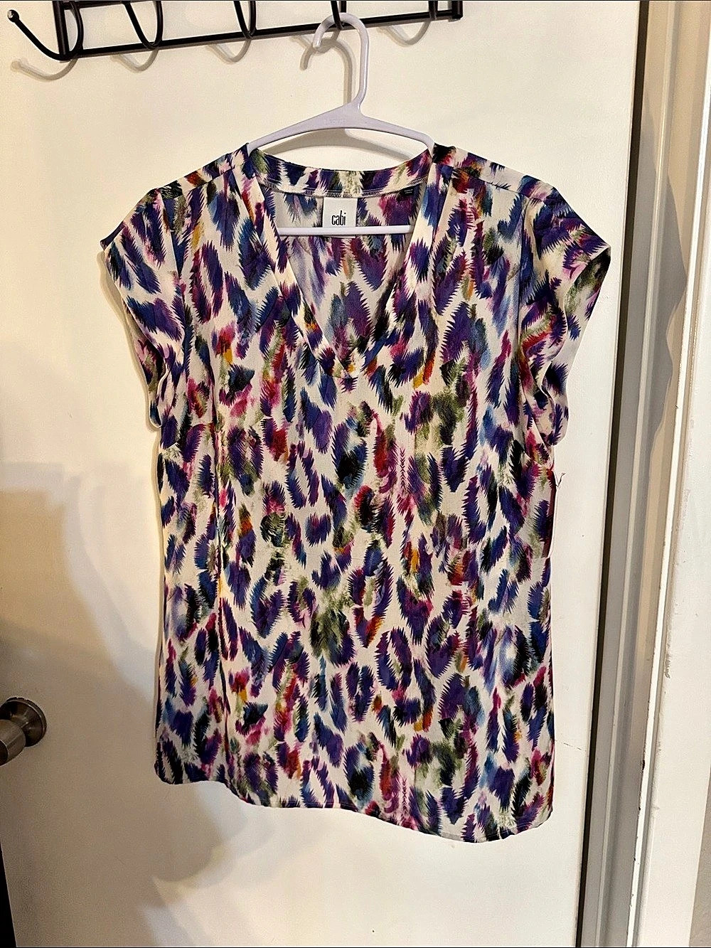 cabi Plume Top Abstract Blouse in Purple & Multicolor Size Small
